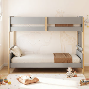 Twin Over Twin Bunk Bed with Ladder Convertible to 2 Twin Beds Toddler Wood Bunk Bed