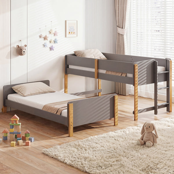 Twin Over Twin Bunk Bed with Ladder Convertible to 2 Twin Beds Toddler Wood Bunk Bed