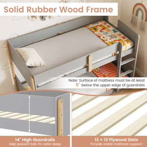 Twin Over Twin Bunk Bed with Ladder Convertible to 2 Twin Beds Toddler Wood Bunk Bed