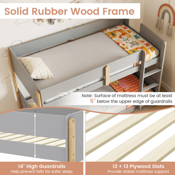 Twin Over Twin Bunk Bed with Ladder Convertible to 2 Twin Beds Toddler Wood Bunk Bed