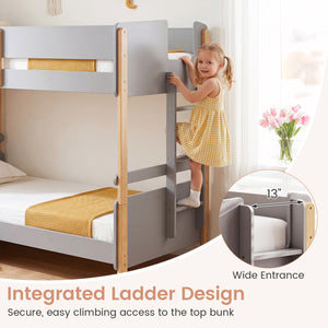 Twin Over Twin Bunk Bed with Ladder Convertible to 2 Twin Beds Toddler Wood Bunk Bed