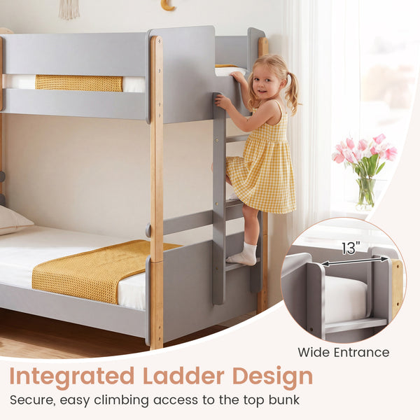 Twin Over Twin Bunk Bed with Ladder Convertible to 2 Twin Beds Toddler Wood Bunk Bed