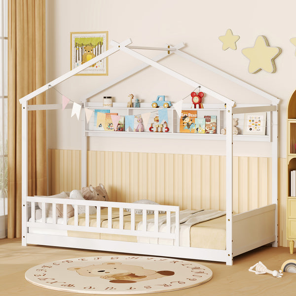 Twin Size House Bed with Storage Shelf and Headboard