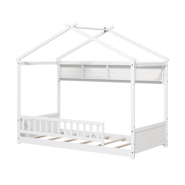 Twin Size House Bed with Storage Shelf and Headboard