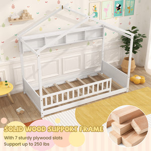 Twin Size House Bed with Storage Shelf and Headboard
