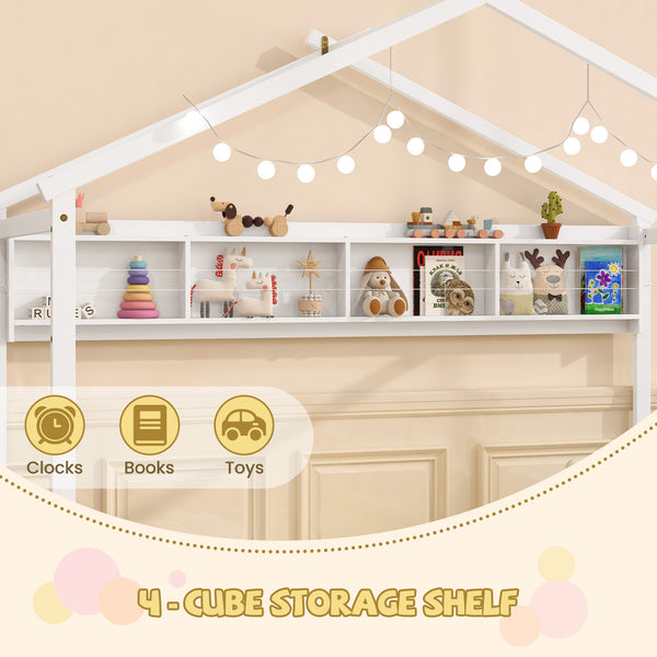 Twin Size House Bed with Storage Shelf and Headboard