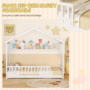 Twin Size House Bed with Storage Shelf and Headboard