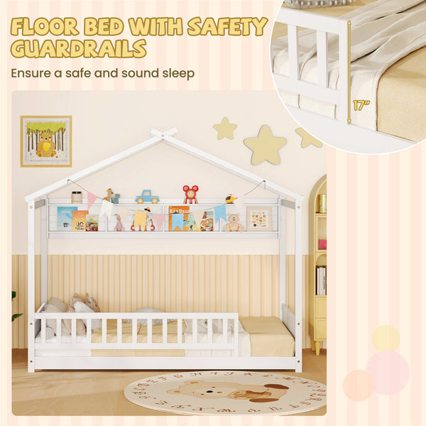 Twin Size House Bed with Storage Shelf and Headboard