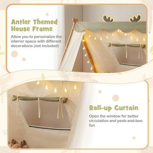 Twin Size House Floor Wood Bed with Tent
