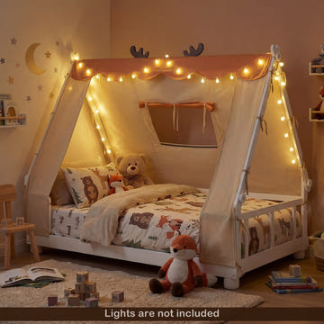 Twin Size House Floor Wood Bed with Tent