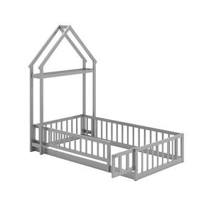 Twin Size House Floor Bed with House-shaped Headboard