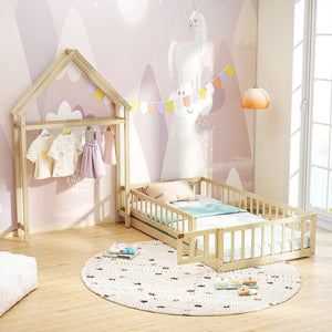 Twin Size House Floor Bed with House-shaped Headboard