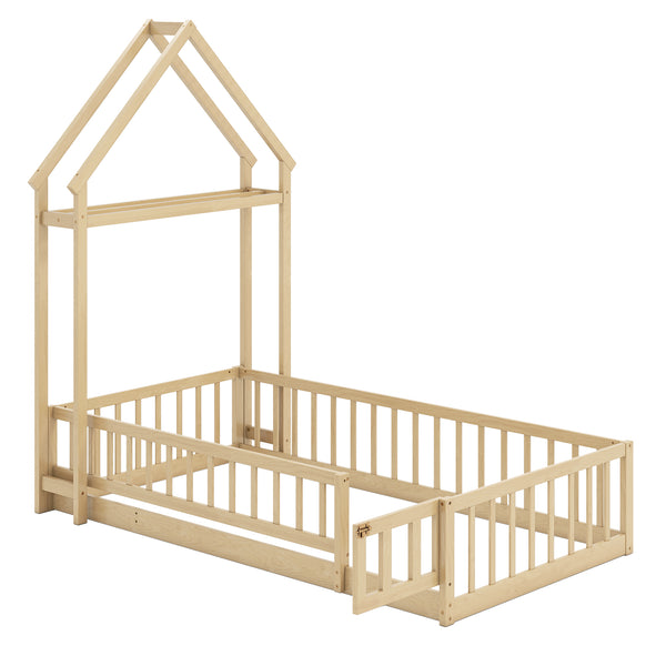 Twin Size House Floor Bed with House-shaped Headboard