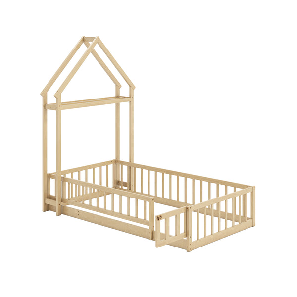 Twin Size House Floor Bed with House-shaped Headboard