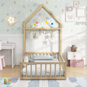 Twin Size House Floor Bed with House-shaped Headboard