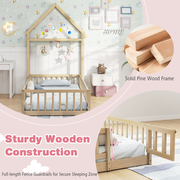 Twin Size House Floor Bed with House-shaped Headboard