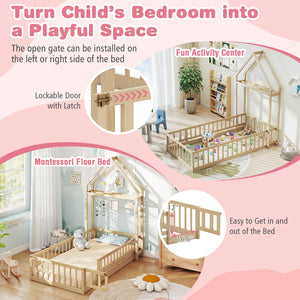 Twin Size House Floor Bed with House-shaped Headboard