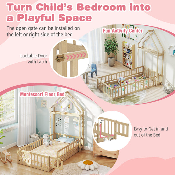 Twin Size House Floor Bed with House-shaped Headboard