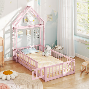 Twin Size House Floor Bed with House-shaped Headboard