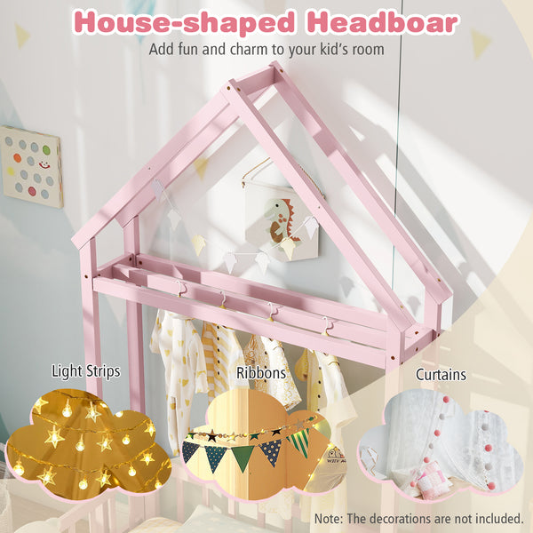 Twin Size House Floor Bed with House-shaped Headboard
