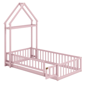 Twin Size House Floor Bed with House-shaped Headboard