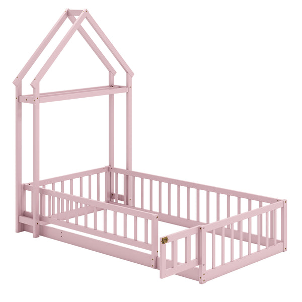 Twin Size House Floor Bed with House-shaped Headboard
