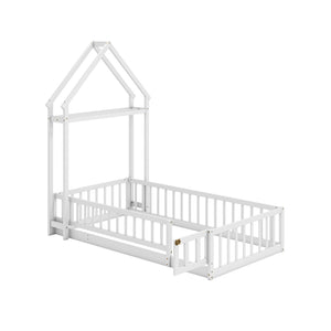 Twin Size House Floor Bed with House-shaped Headboard