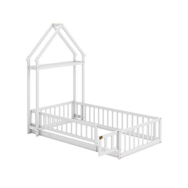 Twin Size House Floor Bed with House-shaped Headboard