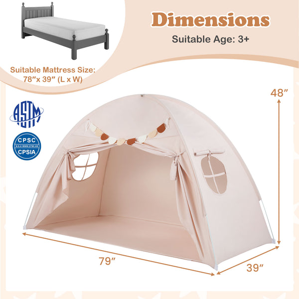 Twin Size Indoor Canopy Tent for Kids with 2 Window and Suits 3+