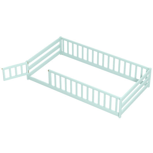 Twin Size Montessori Floor Bed Frame with Full Length Safety Guardrails-Green