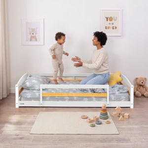 Twin Size Montessori-Inspired Floor Bed with Safety Guardrails for Kids
