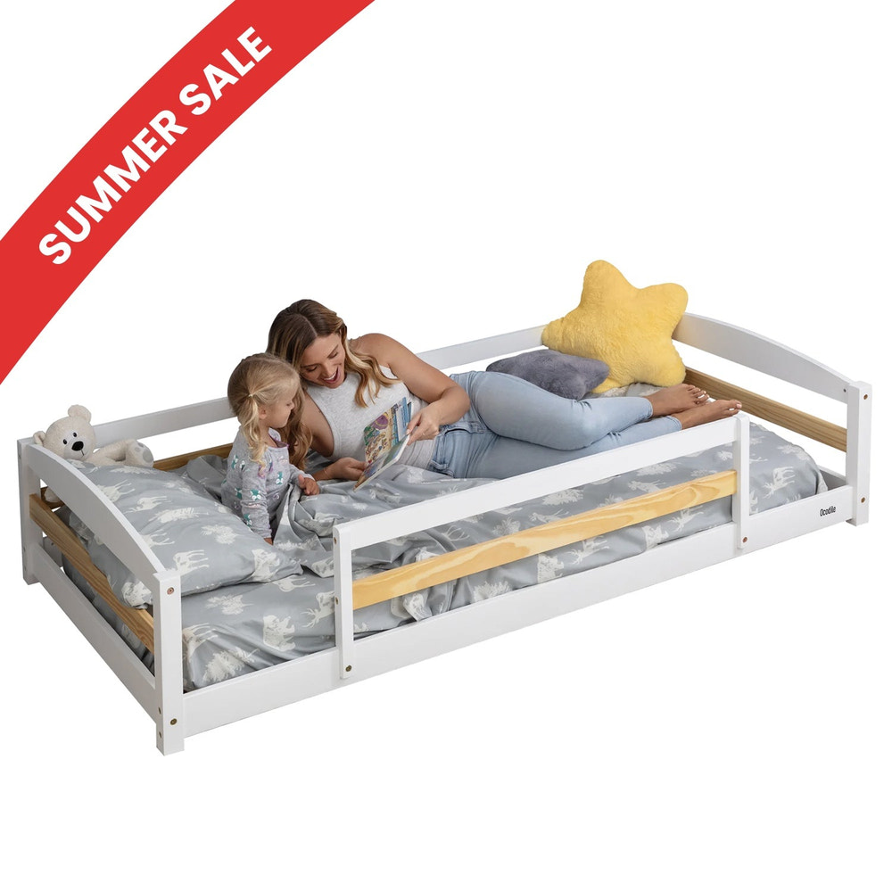 Twin Floor Bed with Safety Guardrails for Kids - Montessori Inspired