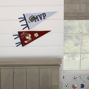 Team All Star Grey, Burgundy, Light Blue and Navy Fox and Football MVP Sporty 2 Pack Felt Pennants Wall DÃ©cor