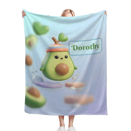Personalized Kawaii Avocado Blanket | Custom Name | Cute Fruit Throw