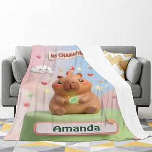 Personalized Kawaii Capybara Mushroom Blanket | Custom Name | Cute Capybara Throw