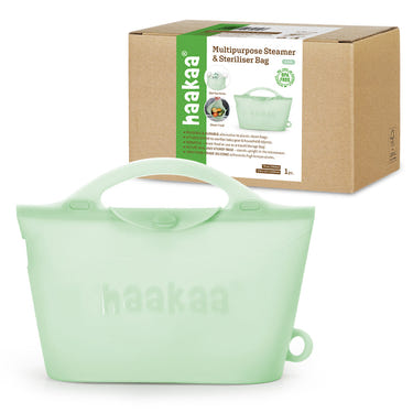 Haakaa Multipurpose Steamer & Steriliser Bag for safe and efficient baby bottle sterilization.