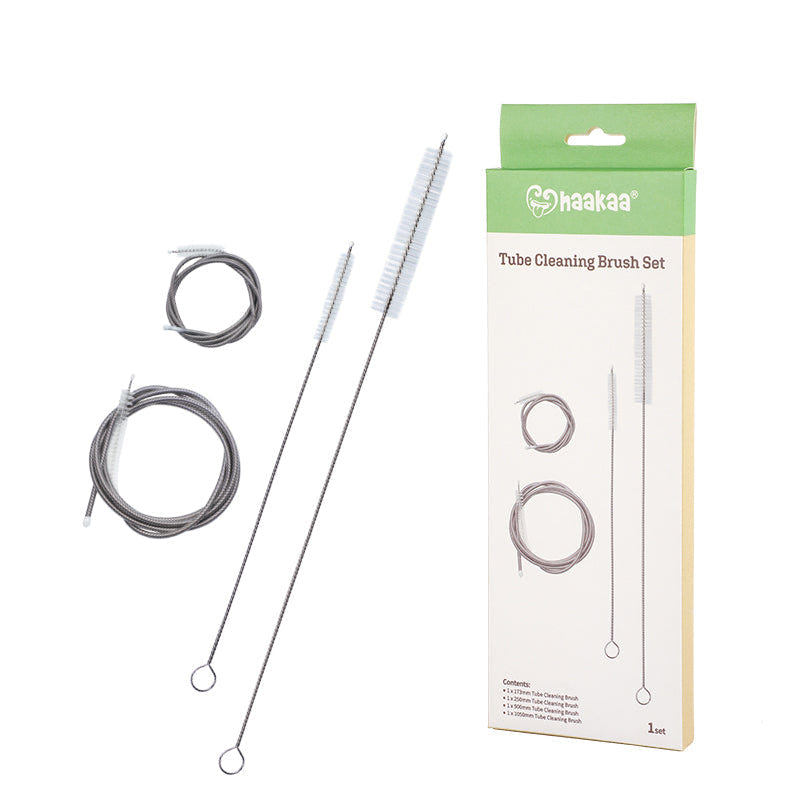 Haakaa Tube Cleaning Brush Set, 4 pack for easy and effective bottle cleaning.