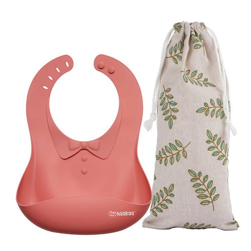 Haakaa Silicone Baby Bib in angle view, perfect for mess-free feeding and easy cleanup.