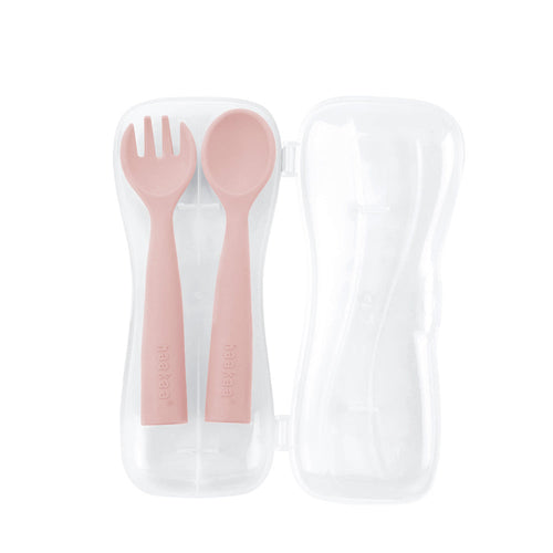 Haakaa Bendy Silicone Cutlery Set for babies, featuring soft, flexible utensils in a vibrant design.