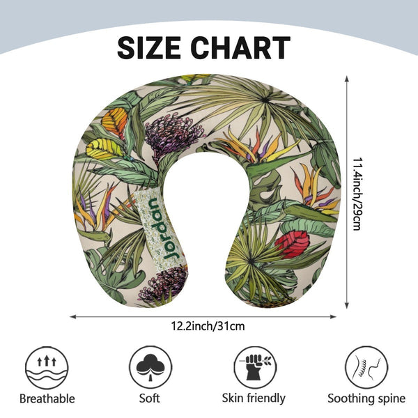 Personalized Tropical Botanical Travel Neck Pillow | Custom Name Gift