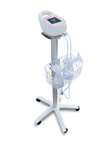Rolling trolley stand for Unimom Opera breast pump, perfect for easy mobility and convenient pumping sessions.