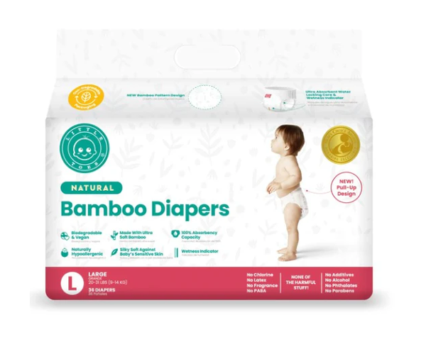 Little Toes Disposable Natural Bamboo Diapers and Pull-Ups | Go Green | 36 Pack