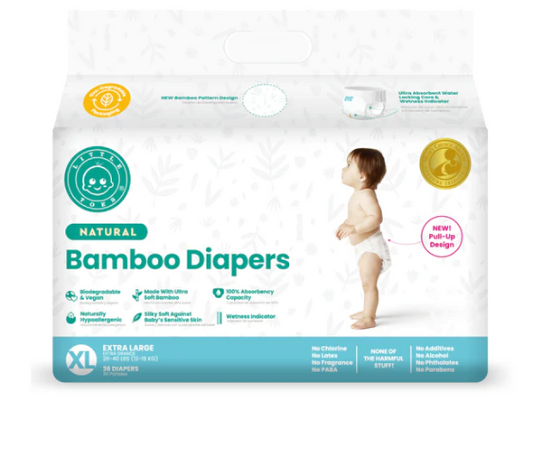 Little Toes Disposable Natural Bamboo Diapers and Pull-Ups | Go Green | 36 Pack