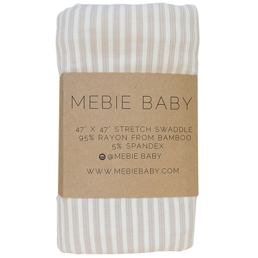 Taupe stripe ribbed bamboo stretch swaddle for babies, perfect for cozy sleep and comfort.