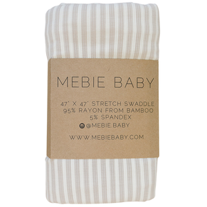 Taupe stripe ribbed bamboo stretch swaddle for babies, perfect for cozy sleep and comfort.