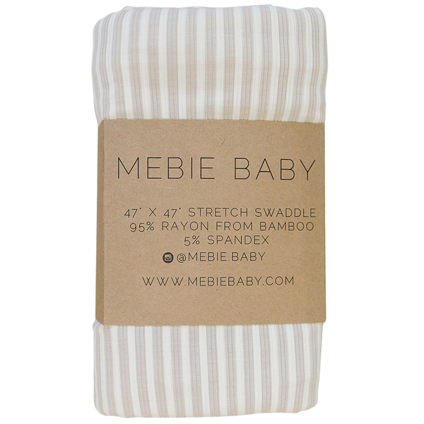 Taupe stripe ribbed bamboo stretch swaddle for babies, perfect for cozy sleep and comfort.
