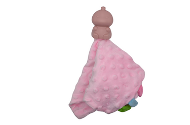 Pink Dino Blanket Buddy plush toy, perfect comforter for babies and toddlers. Soft, cuddly, and adorable.