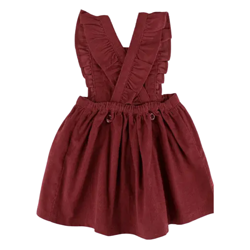 Rosewood Corduroy Cross-Back Ruffle Dress