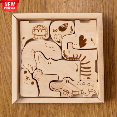 Wooden Safari Animal Puzzle Box for Toddlers - MOOGCO Baby