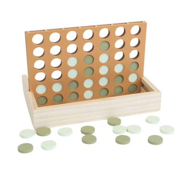 Wooden Four in a Row game for babies, promoting fun and learning in a stylish furniture design.